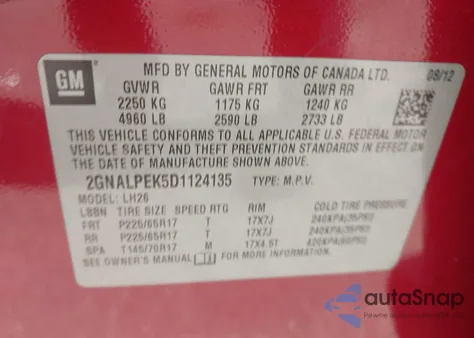 2013 Chevrolet Equinox 2Lt z USA, uszkodzony, nr VIN 2GNALPEK5D1124135